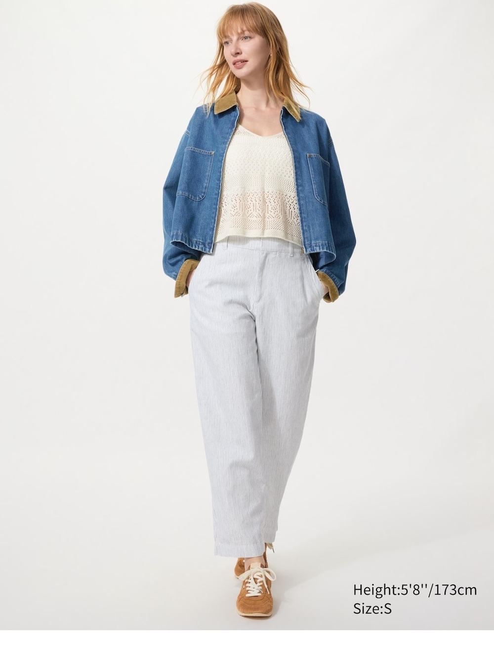 Uniqlo Blue Pinstripe Linen Tapered Pants